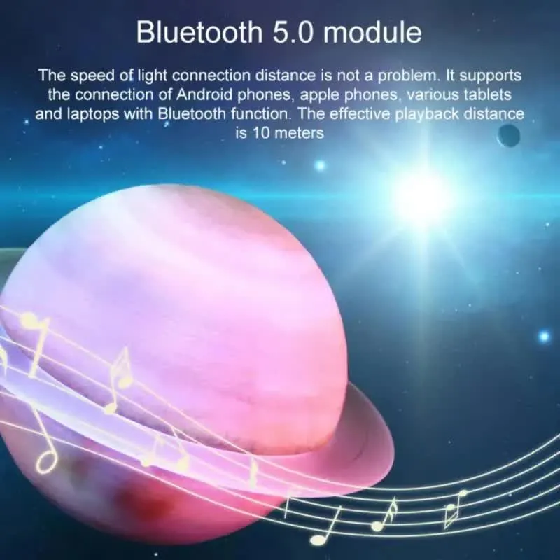 3D Saturn Ring Bluetooth Speaker | Purple & Blue | Adjustable LED Lights | HiFi Bass | USB Charging | Immersive Sound for Home & Desktop Use