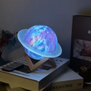3D Saturn Ring Bluetooth Speaker | Purple & Blue | Adjustable LED Lights | HiFi Bass | USB Charging | Immersive Sound for Home & Desktop Use