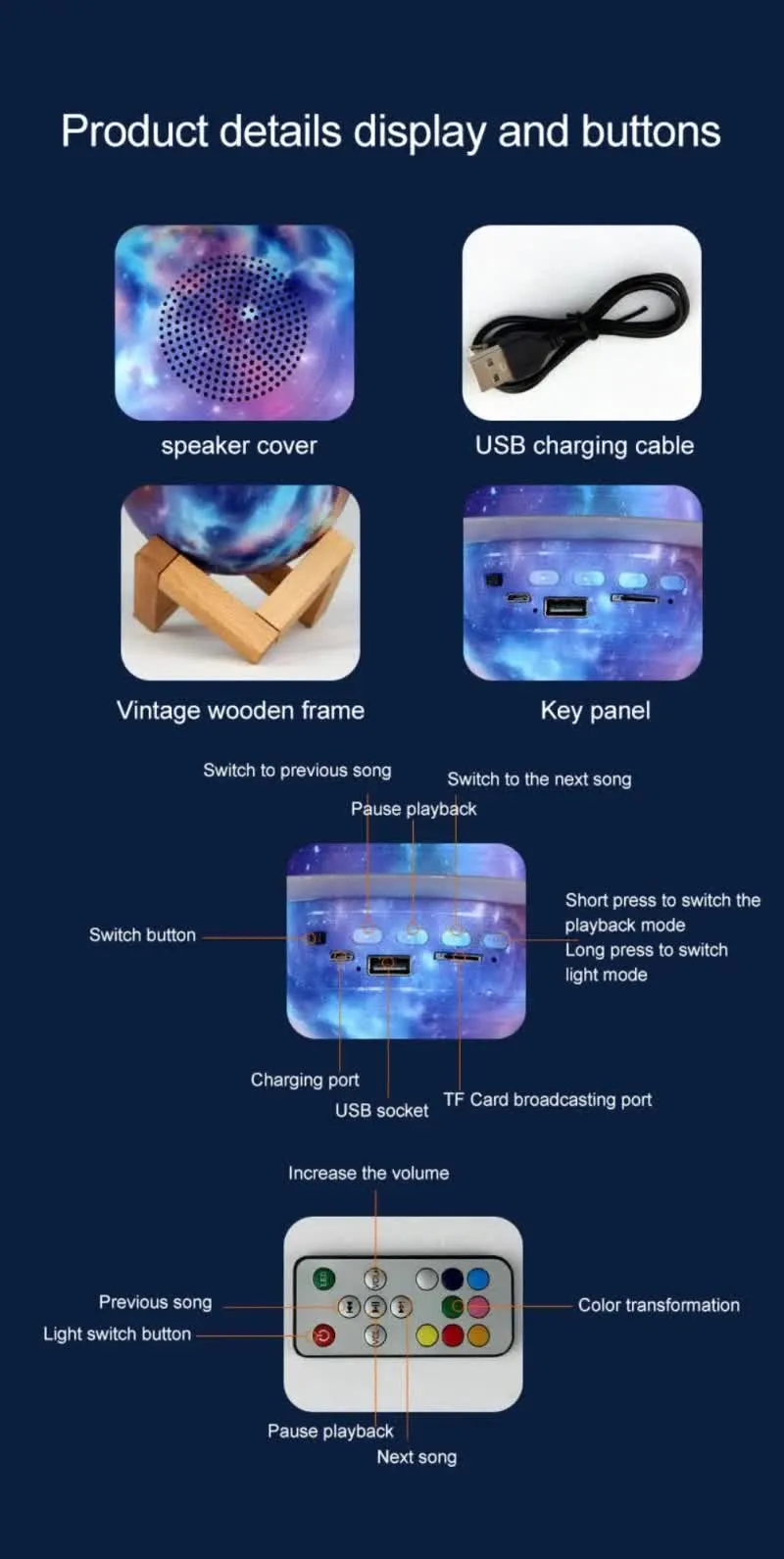 3D Saturn Ring Bluetooth Speaker | Purple & Blue | Adjustable LED Lights | HiFi Bass | USB Charging | Immersive Sound for Home & Desktop Use