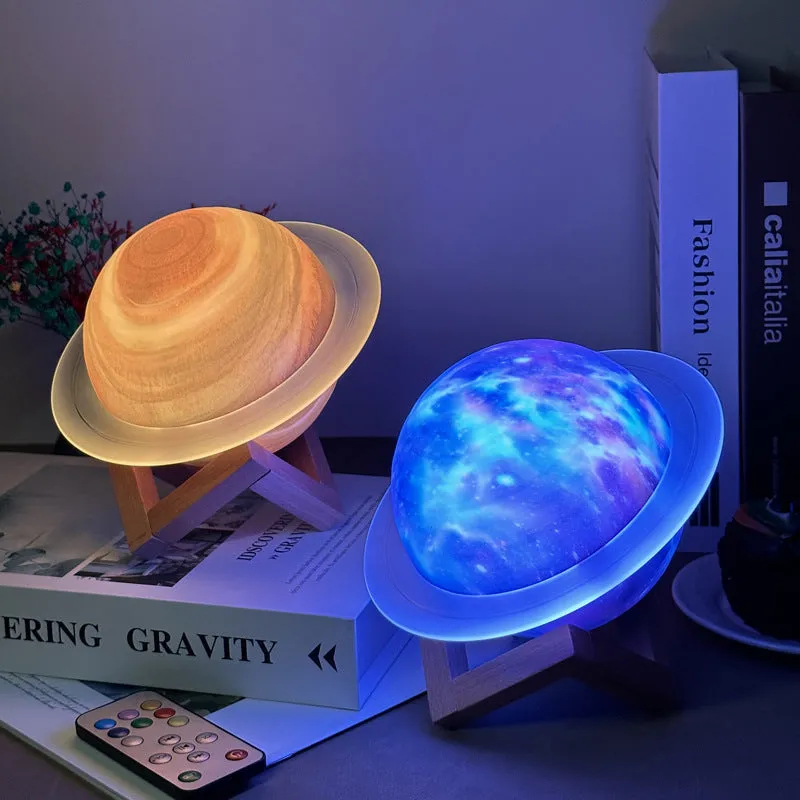 3D Saturn Ring Bluetooth Speaker | Yellow | Adjustable LED Lights | HiFi Bass | USB Charging | Immersive Sound for Home & Desktop Use