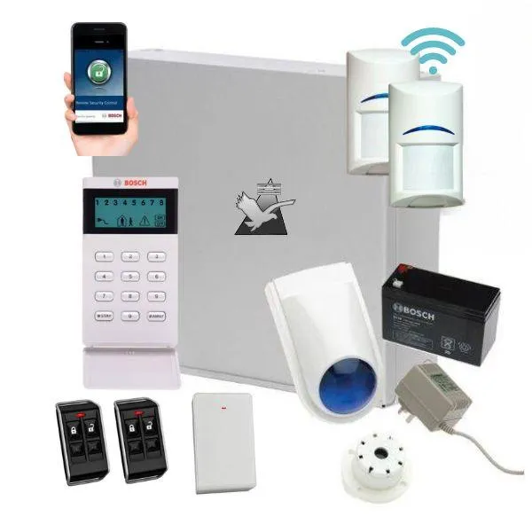 Bosch Solution 3000 Alarm System with 2 x Wireless Detectors  Icon Code pad   Deluxe Remote Kit IP Module