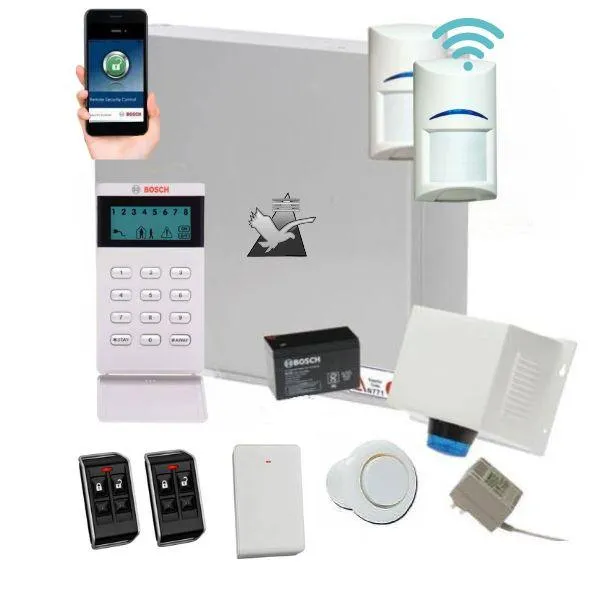 Bosch Solution 3000 Alarm System with 2 x Wireless Detectors  Icon Code pad   Deluxe Remote Kit IP Module