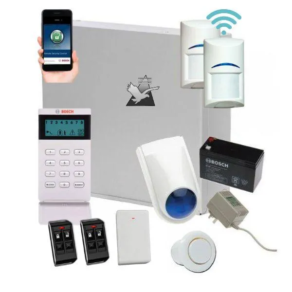 Bosch Solution 3000 Alarm System with 2 x Wireless Detectors  Icon Code pad   Deluxe Remote Kit IP Module