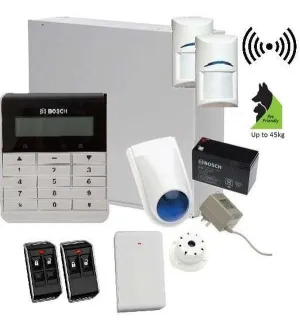 Bosch Solution 3000 Alarm System with 2 x Wireless Tritech detectors  Text Code pad, Plastic remotes