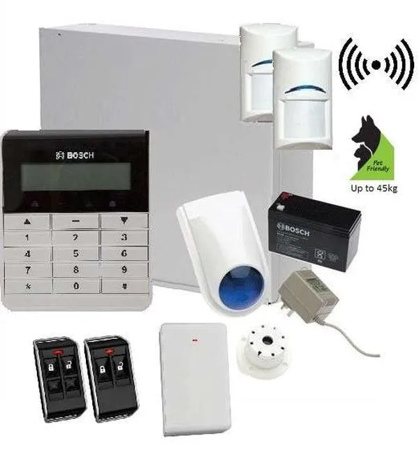 Bosch Solution 3000 Alarm System with 2 x Wireless Tritech detectors  Text Code pad, Plastic remotes