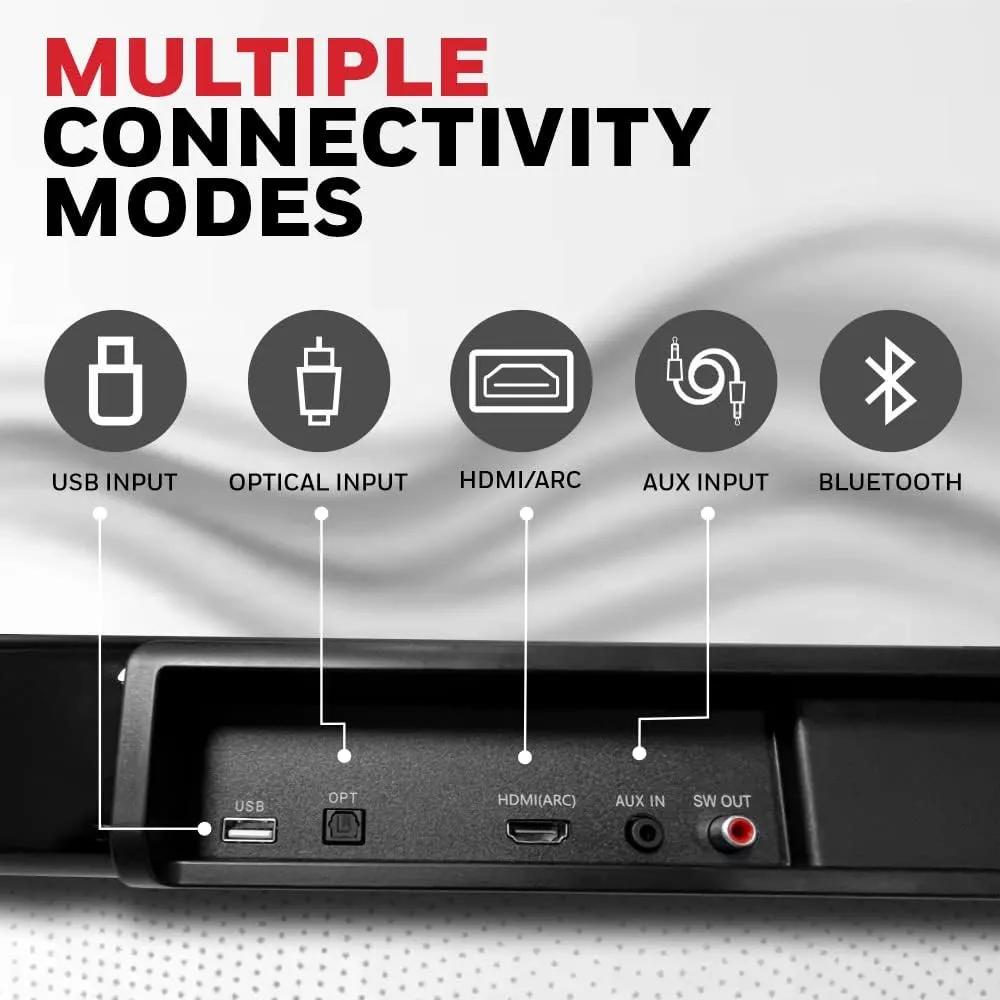 Honeywell Trueno U2000 120W 2.1 Channel Soundbar with Wired Subwoofer, Bluetooth v5.0, HDMI ARC, AUX, USB, Optical