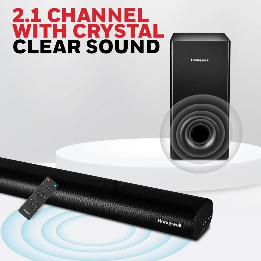 Honeywell Trueno U3000 160W 2.1 Channel Soundbar with Wired Subwoofer, HDMI ARC, Optical, Bluetooth & Remote  Black