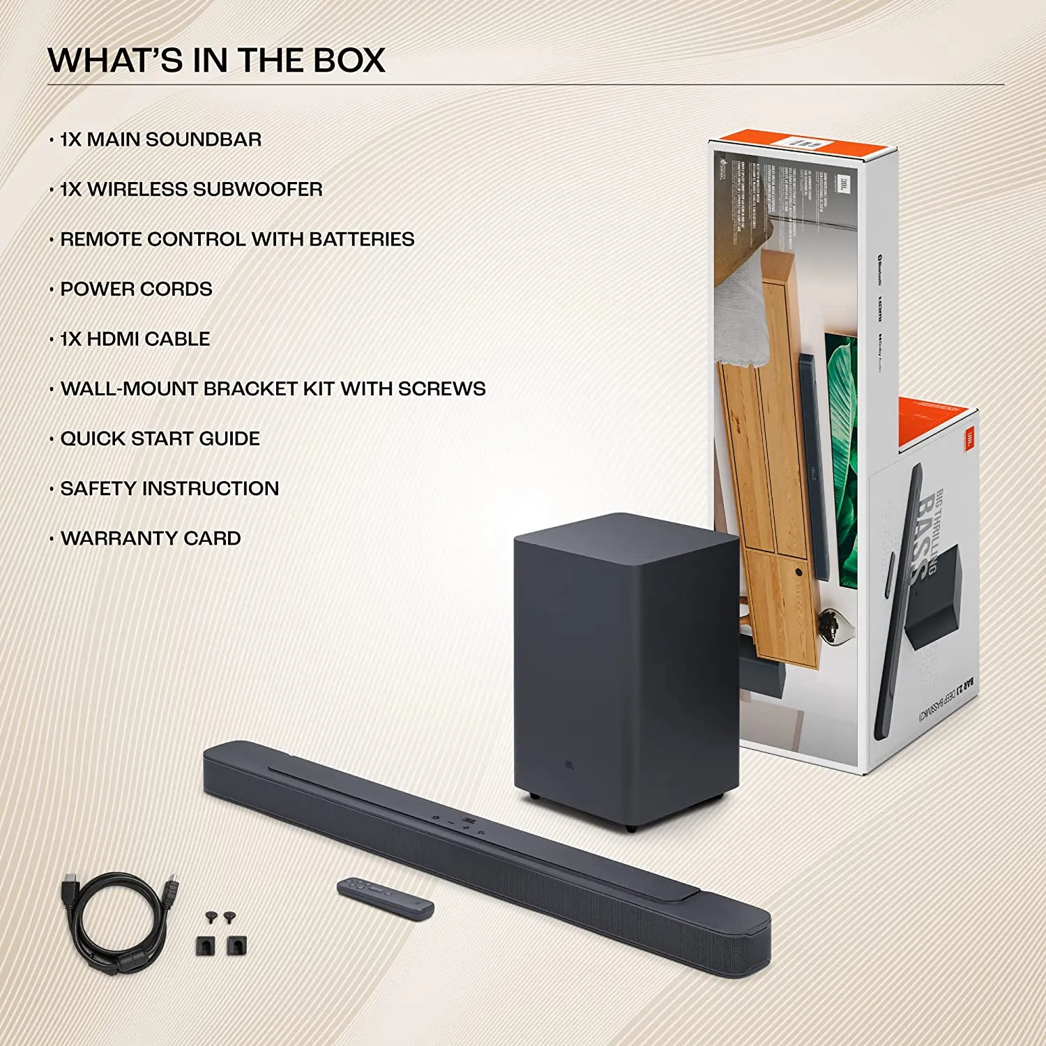 JBL Bar 2.1 Deep Bass (MK2), Soundbar with 6.5 Down-Firing Wireless Subwoofer, 2.1 Channel (300W)