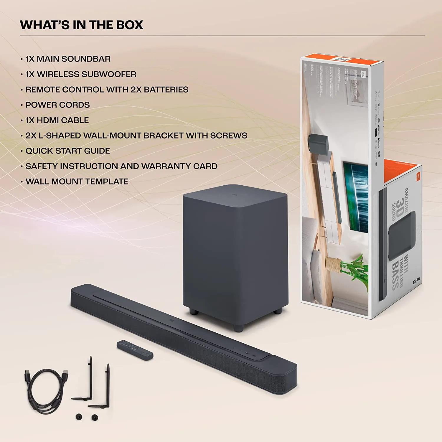 JBL Bar 500 Pro Dolby Atmos Soundbar with Wireless Subwoofer, 5.1 Channel, 3D Surround,(590W)