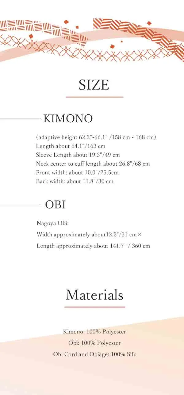 Kimono 4 Piece Coordinate Set / Kimono, Obi, Obi-age, Obi-jime / tailored L Size/brown plaid pattern