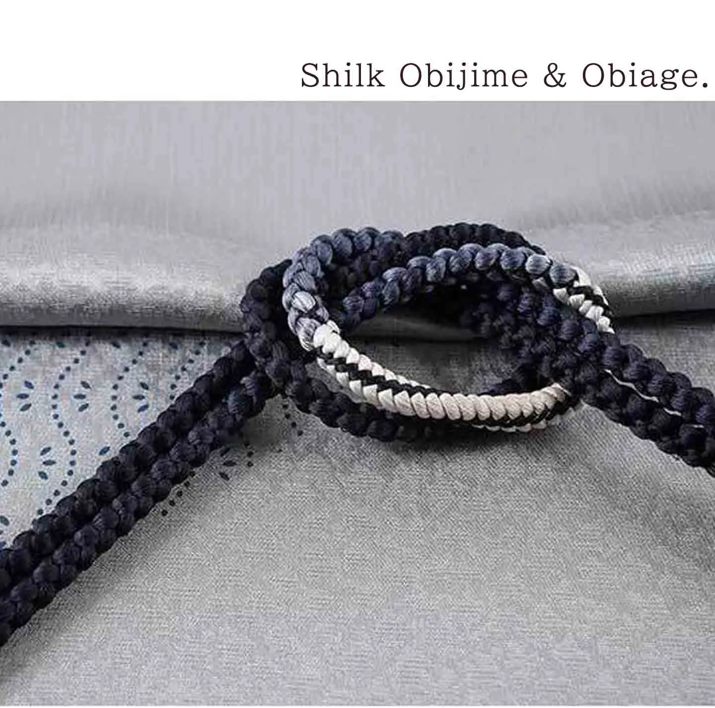 Kimono 4 Piece Coordinate Set / Kimono, Obi, Obi-age, Obi-jime / tailored One Size/navy leaves pattern