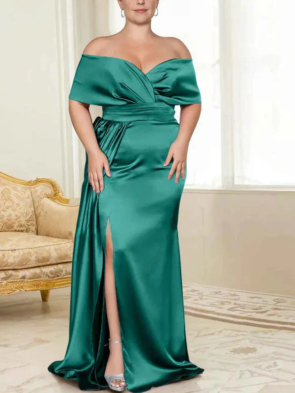 Luolandi Speaker/Fishtail Off Shoulder Mother of the bride dress With Slit Plus Size Pure Color