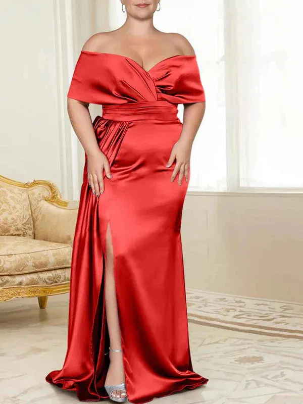 Luolandi Speaker/Fishtail Off Shoulder Mother of the bride dress With Slit Plus Size Pure Color