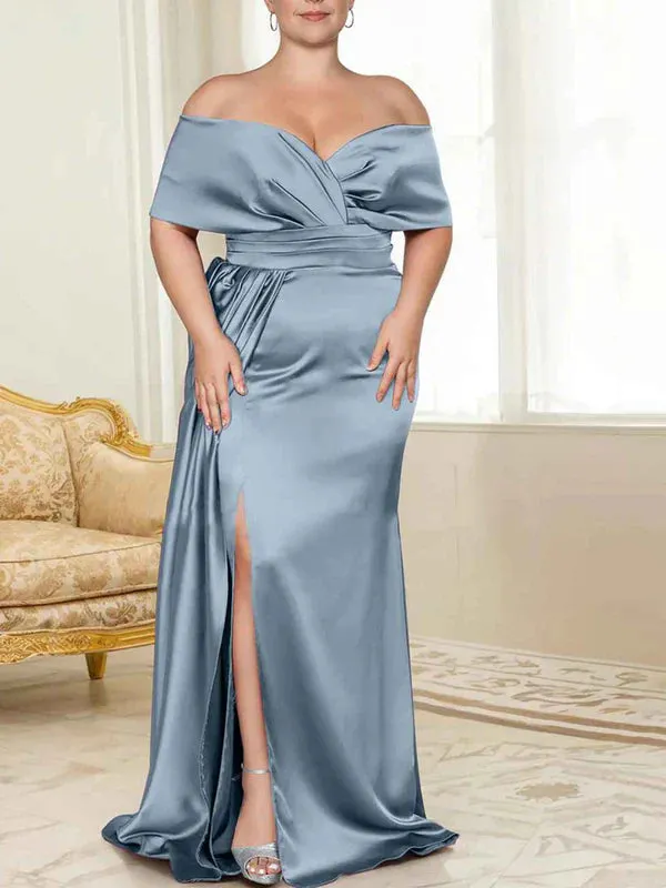 Luolandi Speaker/Fishtail Off Shoulder Mother of the bride dress With Slit Plus Size Pure Color
