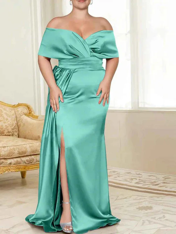 Luolandi Speaker/Fishtail Off Shoulder Mother of the bride dress With Slit Plus Size Pure Color