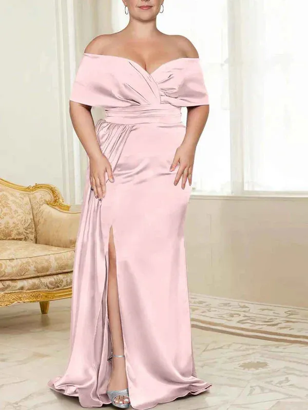 Luolandi Speaker/Fishtail Off Shoulder Mother of the bride dress With Slit Plus Size Pure Color