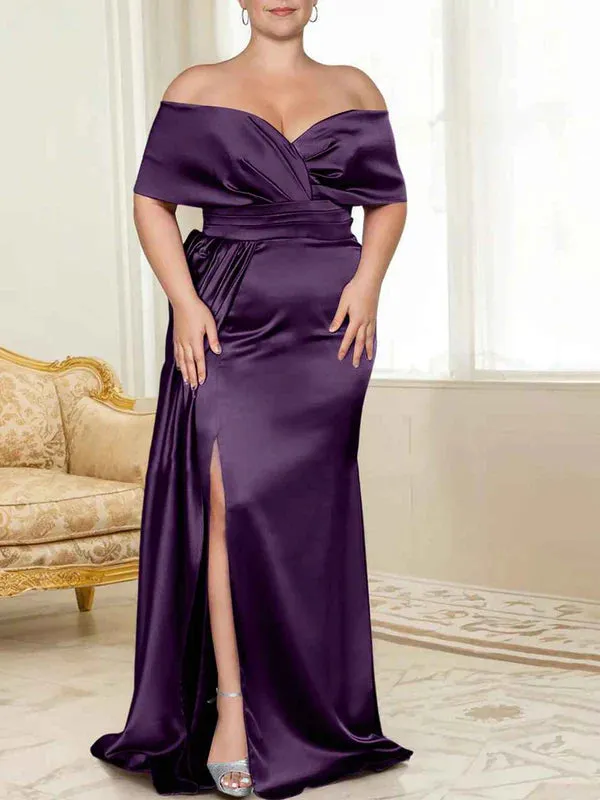 Luolandi Speaker/Fishtail Off Shoulder Mother of the bride dress With Slit Plus Size Pure Color