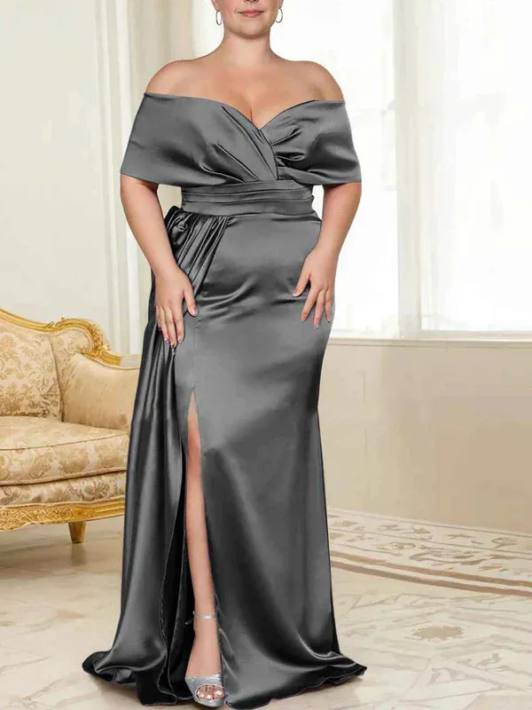 Luolandi Speaker/Fishtail Off Shoulder Mother of the bride dress With Slit Plus Size Pure Color