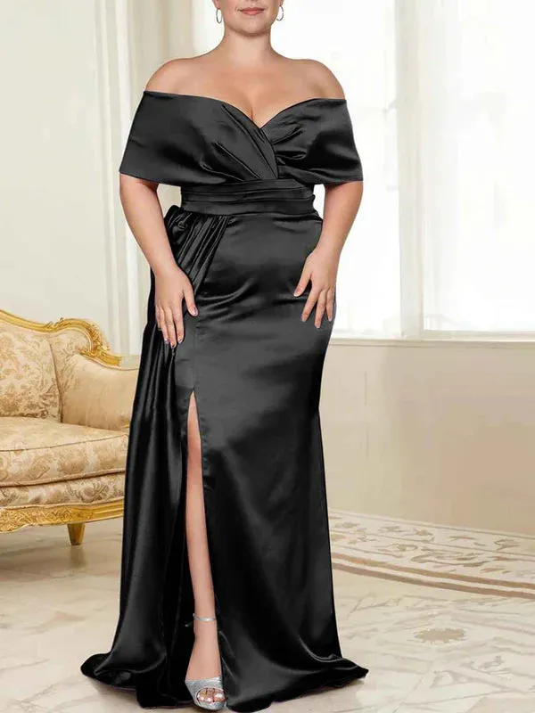 Luolandi Speaker/Fishtail Off Shoulder Mother of the bride dress With Slit Plus Size Pure Color