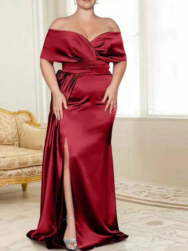 Luolandi Speaker/Fishtail Off Shoulder Mother of the bride dress With Slit Plus Size Pure Color