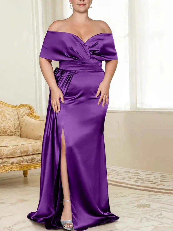Luolandi Speaker/Fishtail Off Shoulder Mother of the bride dress With Slit Plus Size Pure Color