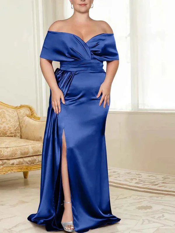 Luolandi Speaker/Fishtail Off Shoulder Mother of the bride dress With Slit Plus Size Pure Color