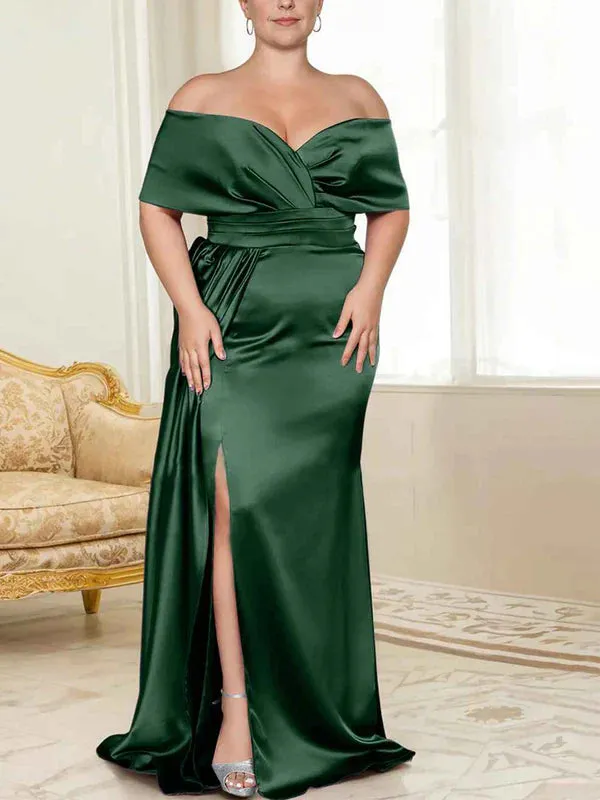 Luolandi Speaker/Fishtail Off Shoulder Mother of the bride dress With Slit Plus Size Pure Color