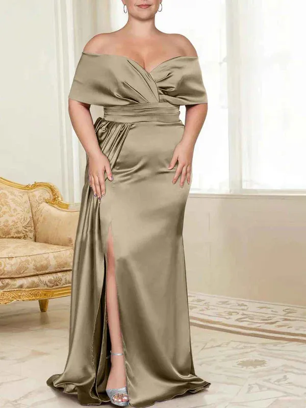 Luolandi Speaker/Fishtail Off Shoulder Mother of the bride dress With Slit Plus Size Pure Color