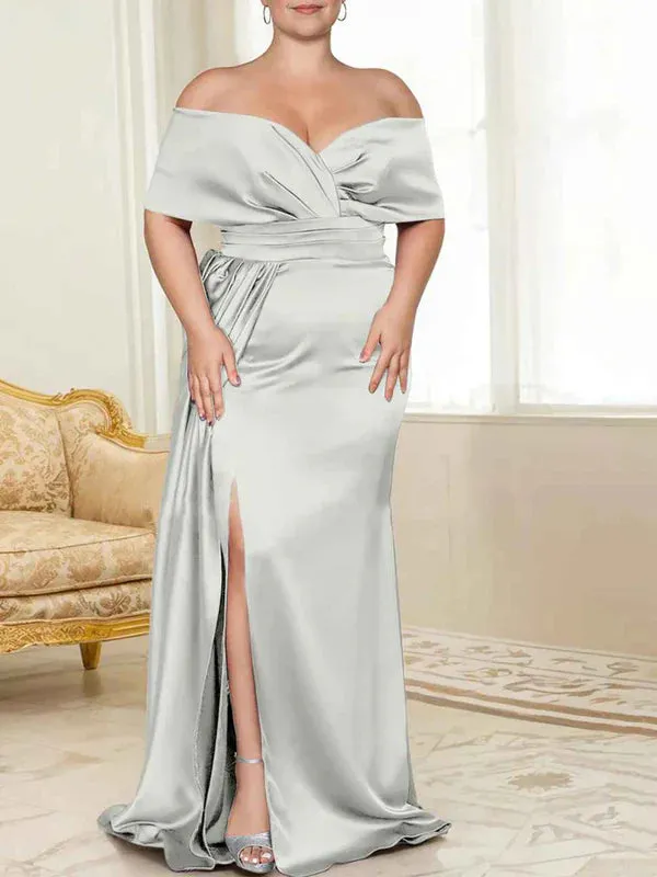 Luolandi Speaker/Fishtail Off Shoulder Mother of the bride dress With Slit Plus Size Pure Color