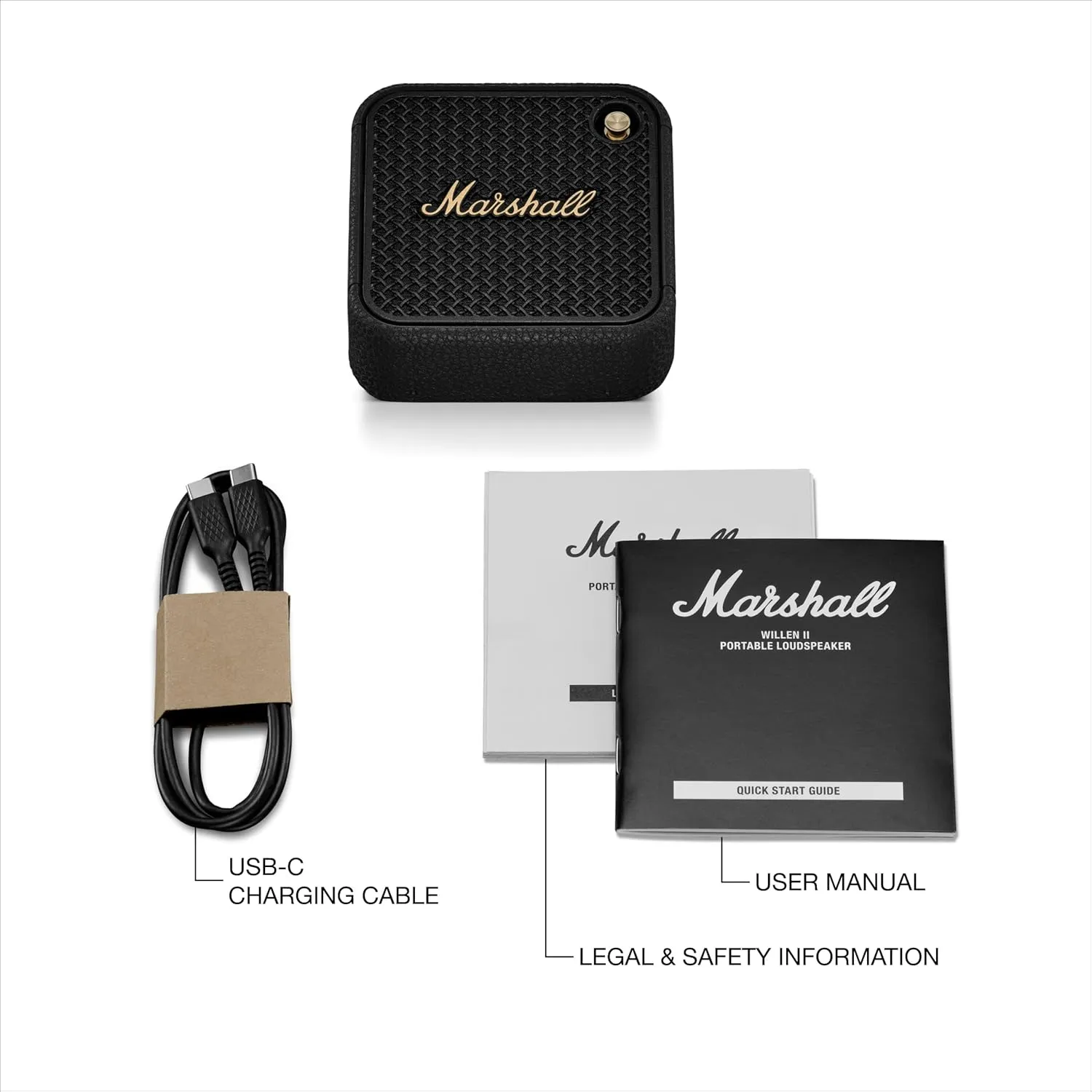 Marshall Willen II Portable Bluetooth Speaker with 17  Hours of Portable Playtime, Dust & Waterproof (IP67) - Black & Brass.