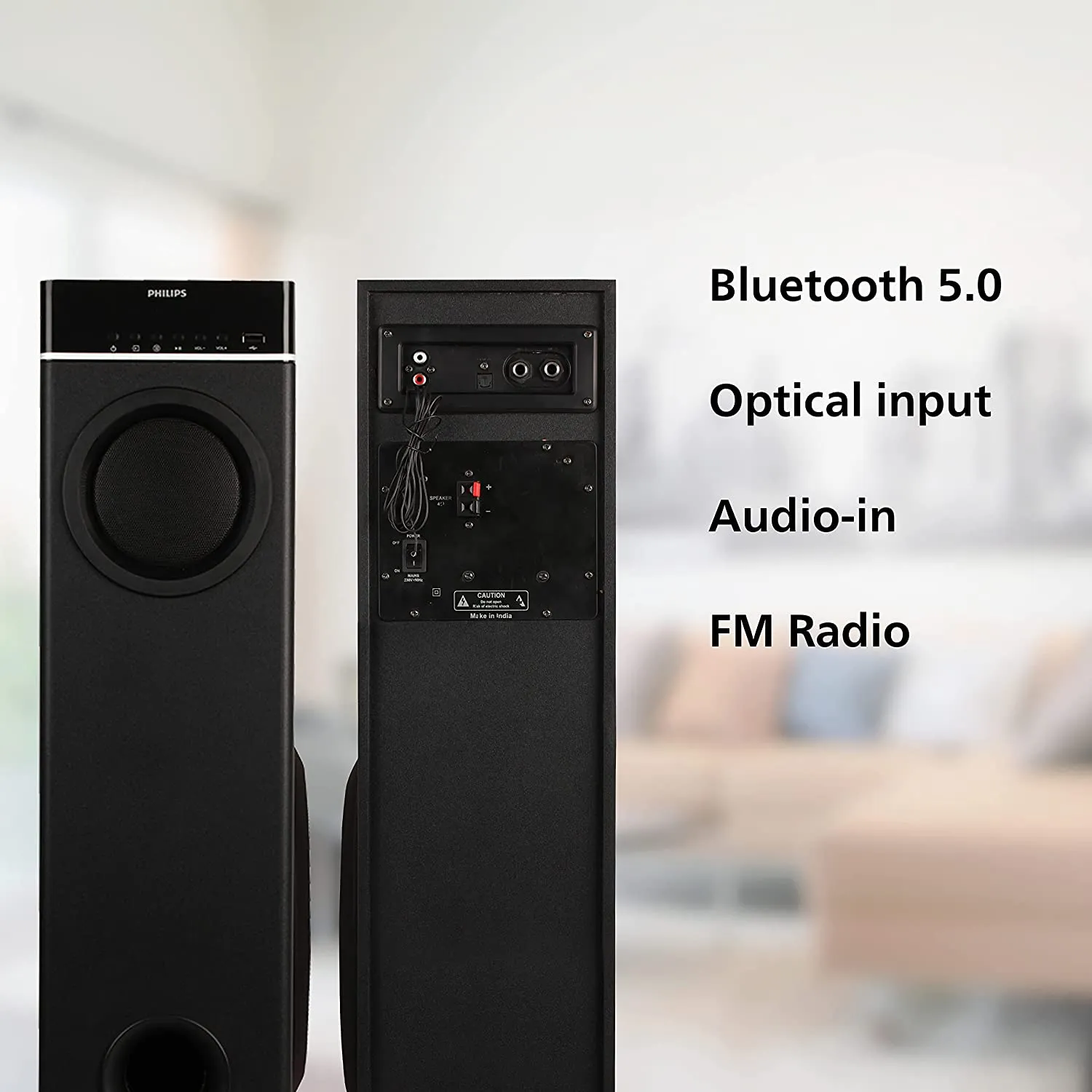 Philips Audio SPA9070/94 70 W Tower Speaker with Optical Input and Mic, Black