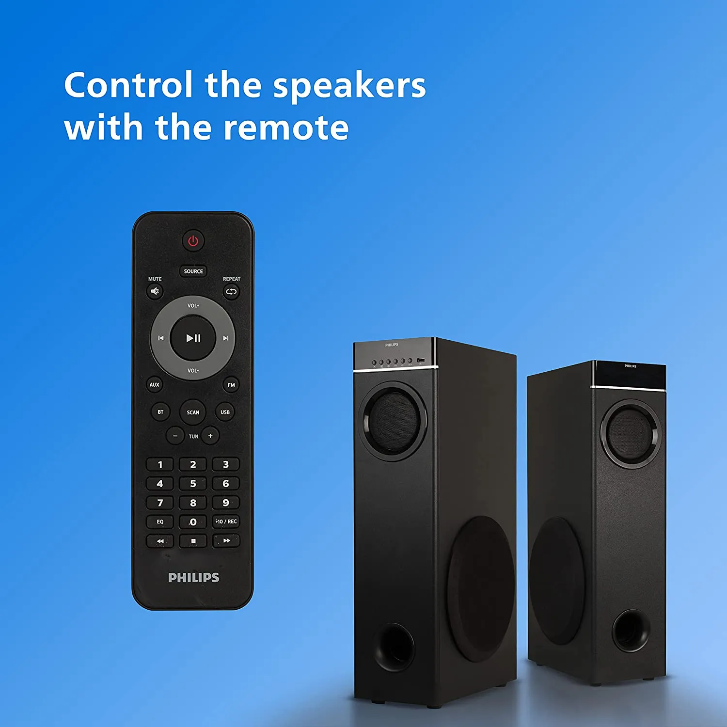 Philips Audio SPA9070/94 70 W Tower Speaker with Optical Input and Mic, Black