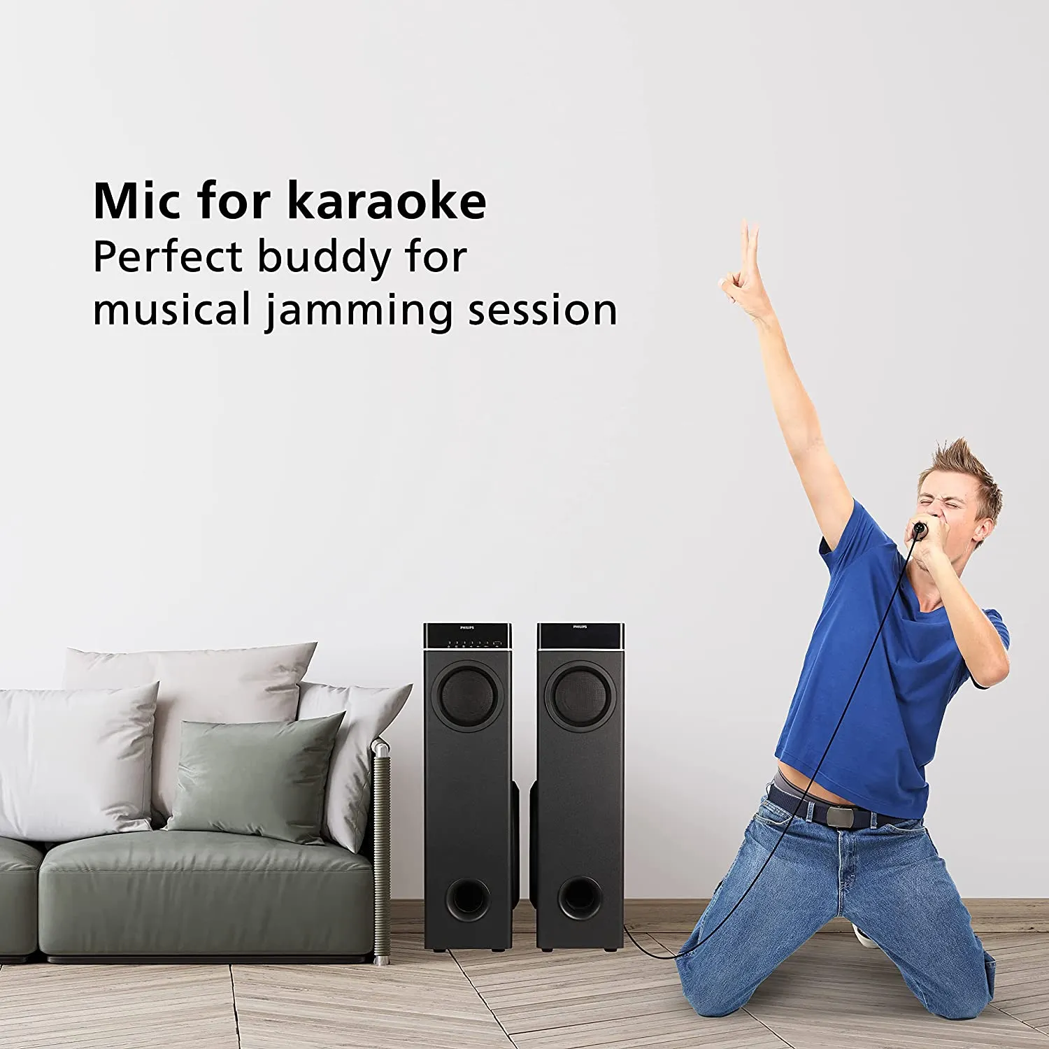 Philips Audio SPA9070/94 70 W Tower Speaker with Optical Input and Mic, Black