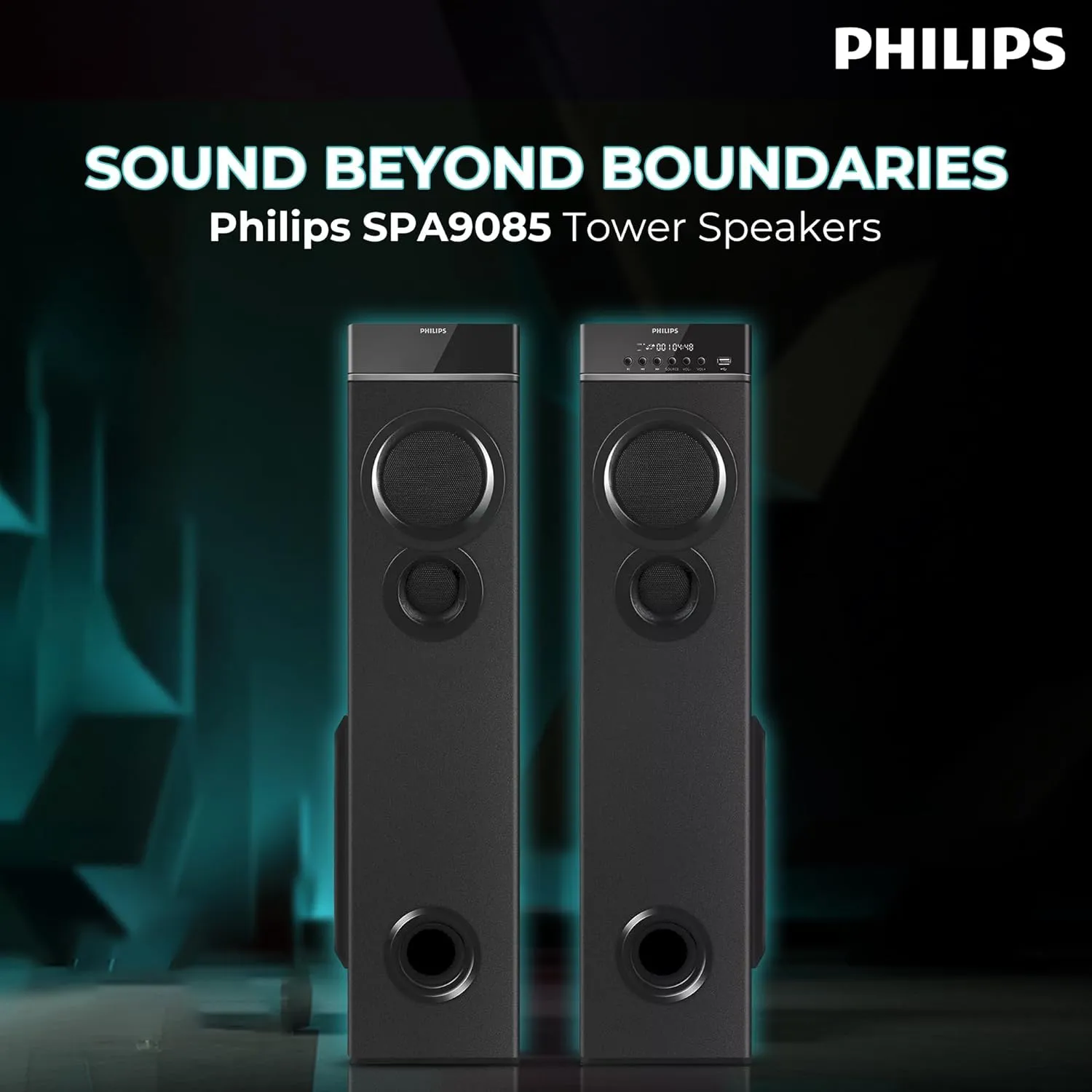 Philips Audio SPA9085 2.0CH 100W Multimedia Tower Speakers with Wireless Microphone,Multi-Connectivity Option with Supporting USB, AUX, FM,Mic & Thumping Bass with Karaoke(Black)