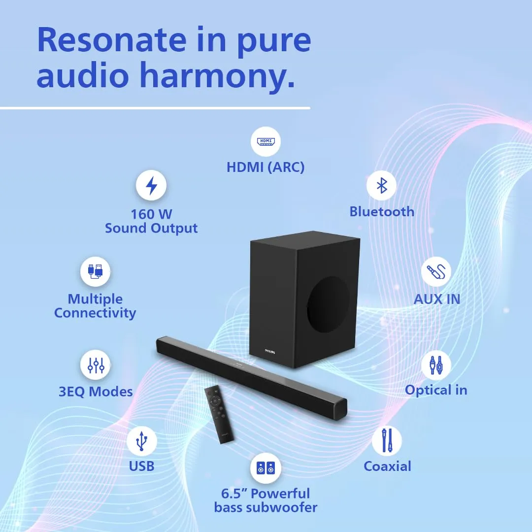 PHILIPS Audio TAB4228/94 2.1Ch 160W Bluetooth Soundbar With Woofer